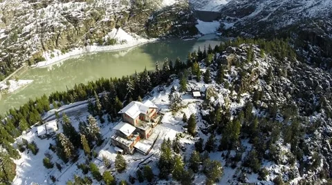 Refuge in mountain - Aerial view Stock Footage 67634694
