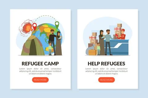Refugee and Asylum Seeker with Displaced Family Needed Help and Home Vector Stock Illustration