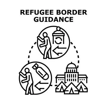 Refugee border guidance concept seeking asylum process Stock Illustration