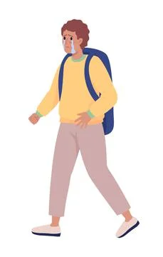 Refugee boy looking for help and protection semi flat color vector character Stock Illustration