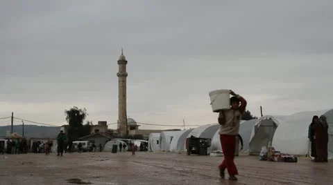 Refugee Camp in Aleppo, Syria Stock Footage 12760754