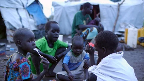 Refugee Camp South Sudan Children portrait  9 Stock Footage