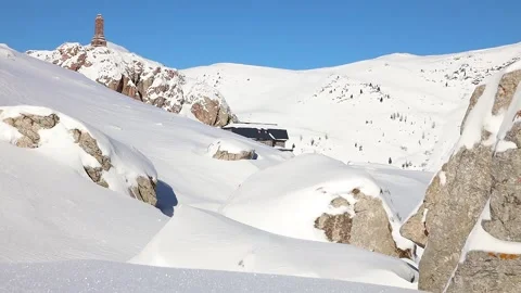 Refugee covered by snow - Dolomites Stock Footage 239348045