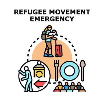Refugee crisis emergency movement support concept vector Stock Illustration