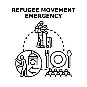 Refugee crisis emergency movement support concept vector Stock Illustration
