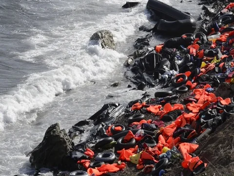 Refugee crisis at the Island Lesvos, Greece Stock Footage