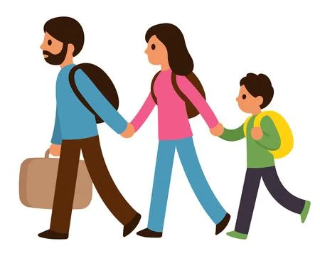 Refugee immigrant family simple vector illustration Stock Illustration