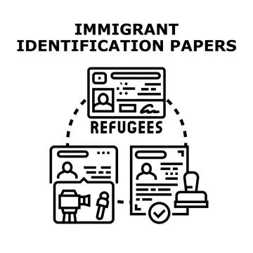 Refugee immigrant identification papers registration concept Stock Illustration