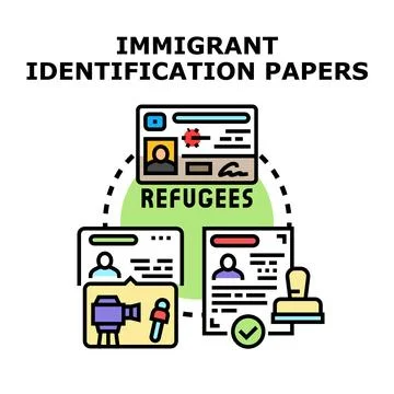 Refugee immigrant identification papers registration concept Stock Illustration