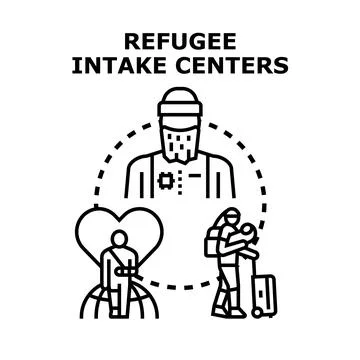 Refugee intake centers accepting asylum to new place Stock Illustration