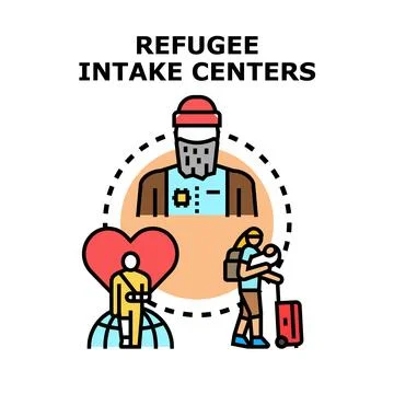 Refugee intake centers accepting asylum to new place Stock Illustration