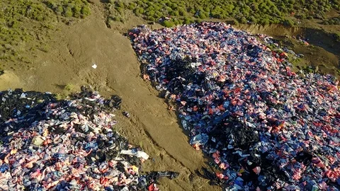 Refugee Lifejacket Dump in Lesbos Drone 4K Stock Footage 86819276