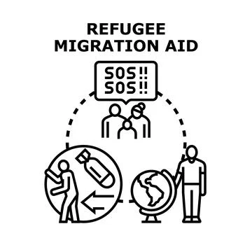Refugee migration aid concept with global humanitarian support Stock Illustration