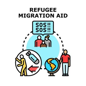 Refugee migration aid concept with global humanitarian support Stock Illustration