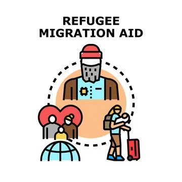 Refugee migration aid providing humanitarian assistance Stock Illustration