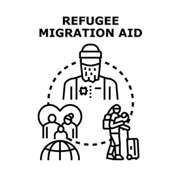 Refugee migration aid providing humanitarian assistance Stock Illustration