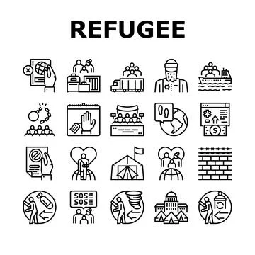 Refugee From Problem Collection Icons Set Vector 스톡 일러스트