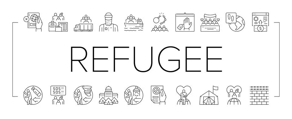Refugee From Problem Collection Icons Set Vector . 스톡 일러스트