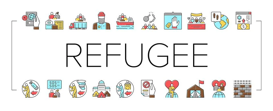 Refugee From Problem Collection Icons Set Vector . 스톡 일러스트