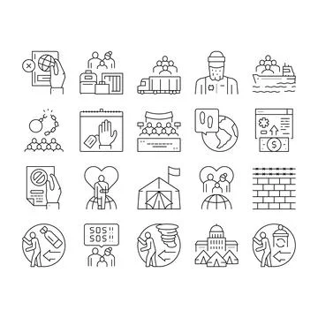 Refugee From Problem Collection Icons Set Vector . イラスト素材