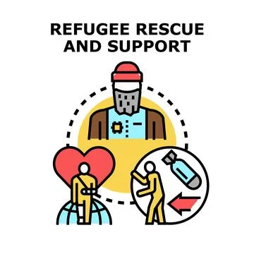 Refugee rescue and support aiding displaced persons Stock Illustration