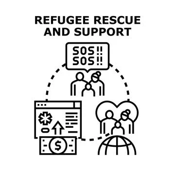 Refugee support and integration concept presenting human aid Stock Illustration