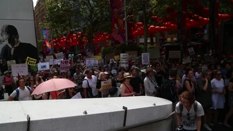 Refugee supporters march Stock Footage 138248243