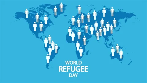 Refugee World Day map with people Stock Footage 309958253