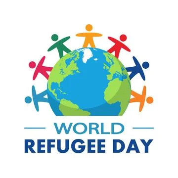 Refugee world day people globe map earth Stock Illustration