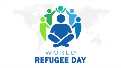 Refugee world day people map logo Video stock 337066497
