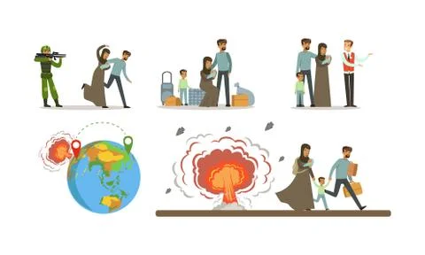 Refugees Escaping From War toward Host Country 스톡 일러스트