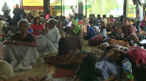 Refugees At Evacuation Center During Merapi Volcano Crisis Stock Footage 8980607