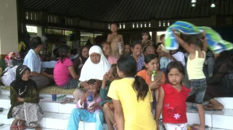 Refugees At Evacuation Center During Merapi Volcano Crisis Stock Footage 8980656
