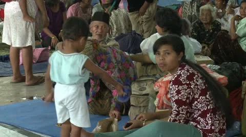 Refugees At Evacuation Center During Merapi Volcano Crisis Stock Footage 8980700