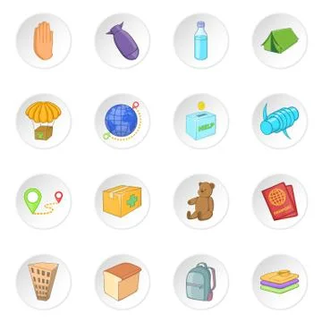 Refugees icons set Illustrazione stock