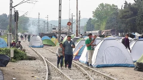 Refugees in Idomeni Stock Footage 64847195