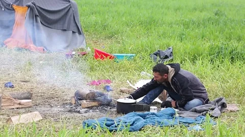 Refugees in Idomeni Stock Footage 64847234