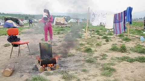 Refugees in Idomeni Stock Footage 64847358