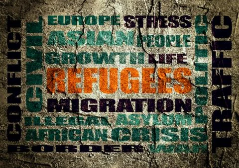 Refugees integrated in relative tags cloud Ilustração Stock
