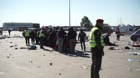 Refugees moving in line Stock Footage 55461353