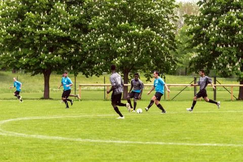 Refugees playing soccer Stock Photos
