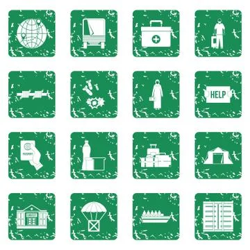 Refugees problem icons set grunge 스톡 일러스트