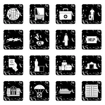 Refugees problem icons set Illustrazione stock