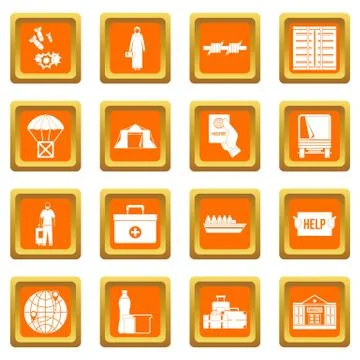 Refugees problem icons set orange Illustrazione stock