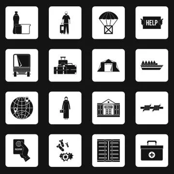 Refugees problem icons set squares vector Illustrazione stock