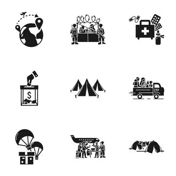 Refugees process icon set, simple style Stock Illustration