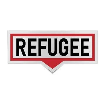 REFUGEES text on a speech bubble tag. Vector banner with REFUGEES tag on a white Stock Illustration