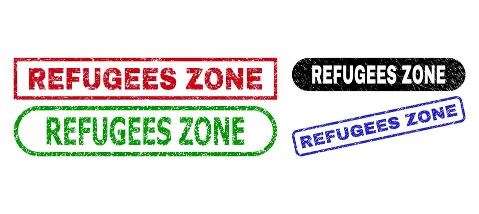 REFUGEES ZONE Rectangle Stamp Seals with Unclean Surface Illustrazione stock