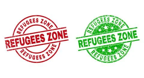 REFUGEES ZONE Round Watermarks Using Scratched Style Illustrazione stock