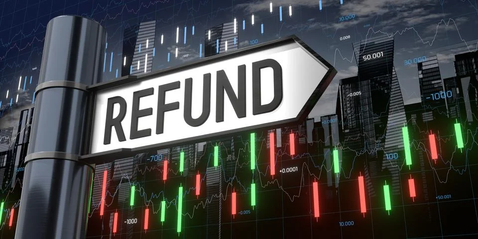Refund - signpost and financial data - 3D illustration Stock Illustration